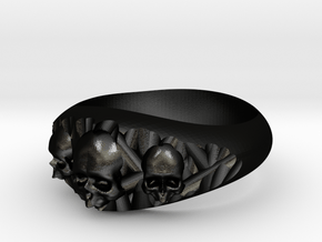 Cutaway Ring With Skulls Sz 9 in Matte Black Steel