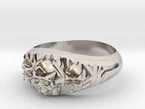 Cutaway Ring With Skulls Sz 12 in Rhodium Plated Brass