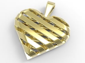 Striped heart pendant in Polished Brass
