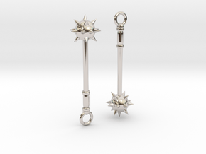 Spiked Mace Earrings in Rhodium Plated Brass