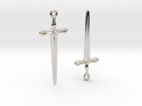 Dagger Earrings01 in Rhodium Plated Brass
