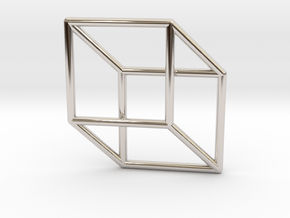 3d 2d Cube Fixed in Rhodium Plated Brass