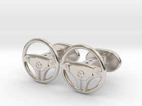 Mercedes steering wheel cufflinks in Rhodium Plated Brass