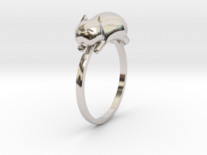 Happy Cat Ring in Rhodium Plated Brass: 7 / 54
