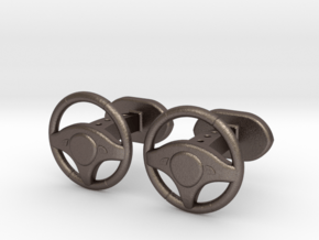 Steering wheel cufflinks in Polished Bronzed Silver Steel
