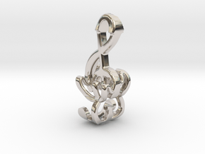 "Treble Electric Guitar" Perspective Pendant in Rhodium Plated Brass