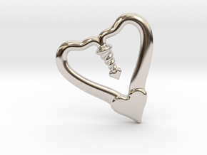 Valentine, 1.5 SCALE 2 Hearts, One Love in Rhodium Plated Brass