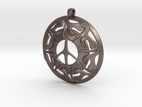 Peace Pendant in Polished Bronzed Silver Steel