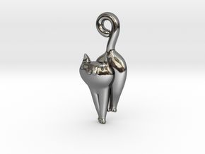 Cat Necklace Charm in Fine Detail Polished Silver