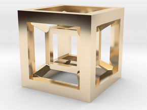 4D Hypercube in 14k Gold Plated Brass