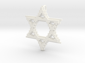 8-Bit Star of David pendant (big) in White Processed Versatile Plastic