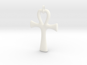 Ankh heart pendant in White Processed Versatile Plastic