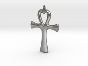 Ankh heart pendant in Natural Silver