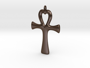 Ankh heart pendant in Polished Bronze Steel