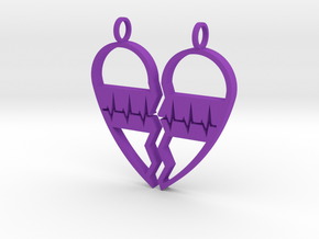 Split Heart Pendant in Purple Processed Versatile Plastic