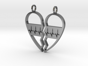 Split Heart Pendant in Polished Silver