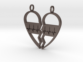 Split Heart Pendant in Polished Bronzed Silver Steel