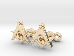Square And Compass Freemason Cufflinks in 14K Yellow Gold