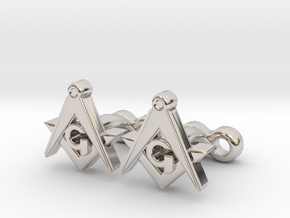 Square And Compass Freemason Cufflinks in Platinum