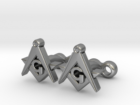 Square And Compass Freemason Cufflinks in Natural Silver