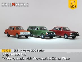 SET 3x Volvo 200 Series (TT 1:120) in Gray Fine Detail Plastic