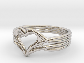 Woven Heart - Smaller (Size 7) in Rhodium Plated Brass