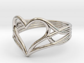 Woven Heart Ring - Larger (Size 7) in Rhodium Plated Brass