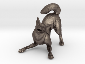 Playful Wolf in Polished Bronzed Silver Steel