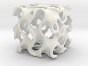 Hollow Gyroid Cube in White Natural Versatile Plastic