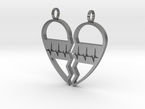 Split Heart Pendant in Natural Silver