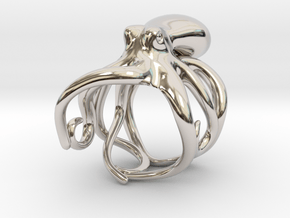 Octopus Ring 16mm in Rhodium Plated Brass