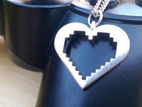 Pixel Heart in Fine Detail Polished Silver
