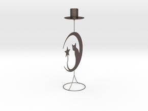 Cat Candle Holder Ø 23 mm in Polished Bronzed Silver Steel