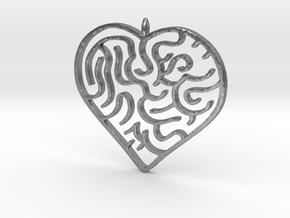 Heart Maze Pendant 3 in Natural Silver