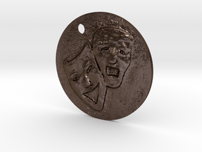 Tragedy Comedy Mask Pendant in Polished Bronze Steel