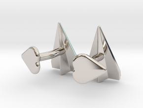 Paper Airplane Cufflinks with Heart Button in Rhodium Plated Brass