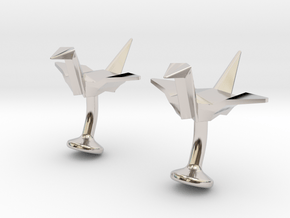 Origami Crane Cufflinks in Rhodium Plated Brass