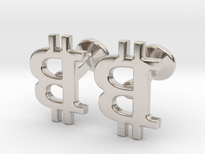 Bitcoin Cufflinks in Rhodium Plated Brass