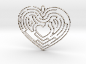 Heart Maze-shaped Pendant 4 in Rhodium Plated Brass