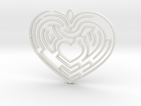 Heart Maze-shaped Pendant 4 in White Natural Versatile Plastic