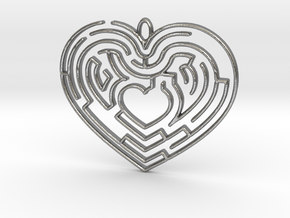 Heart Maze-shaped Pendant 4 in Natural Silver