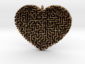 Heart Maze-Shaped Pendant 2 in Natural Brass