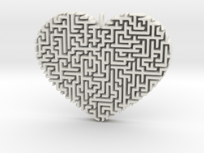 Heart Maze-Shaped Pendant 2 in White Natural Versatile Plastic