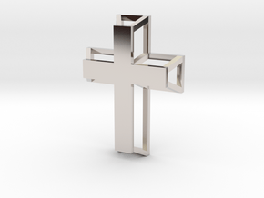 3D Framed Cross Pendant in Rhodium Plated Brass