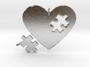 Heart Puzzle Pendants in Natural Silver