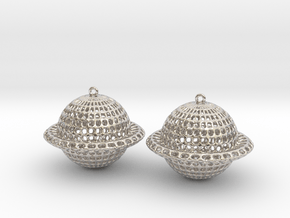 Saturn Voronoi Earrings in Rhodium Plated Brass