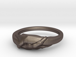 Rome Handshake Ring in Polished Bronzed Silver Steel