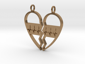 Split Heart Pendant in Natural Brass