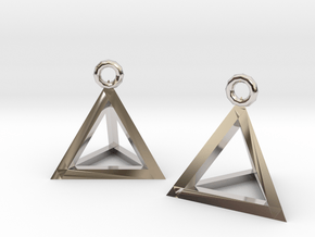 Tetrahedron earrings in Rhodium Plated Brass