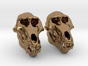 Baboon Skull Earrings - closed jaw in Natural Brass